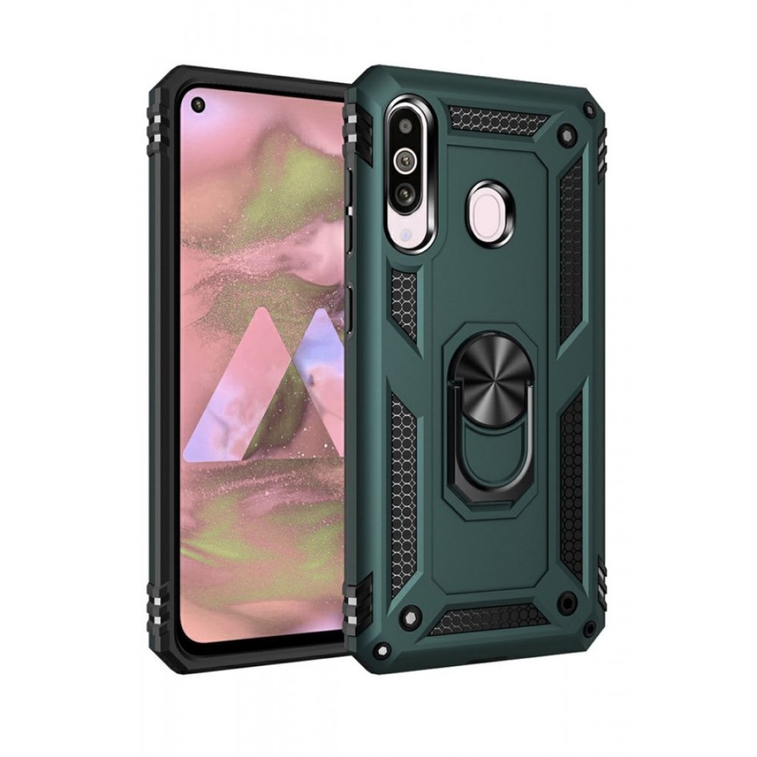  Samsung Galaxy A60 Kılıf Sofya Yüzüklü Silikon Kapak - Yeşil