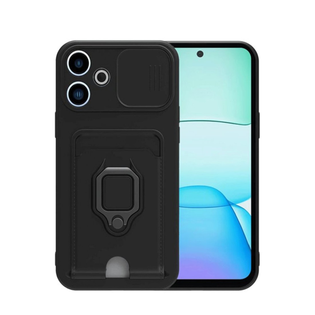  Xiaomi Redmi 13 4G Kılıf Zuma Kartvizitli Yüzüklü Silikon - Siyah
