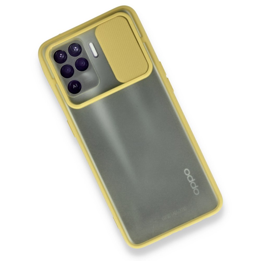 Oppo Reno 5 Lite Kılıf Palm Buzlu Kamera Sürgülü Silikon - Sarı Oppo Reno 5 Lite Kılıf Palm Buzlu Kamera Sürgülü Silikon - Sarı