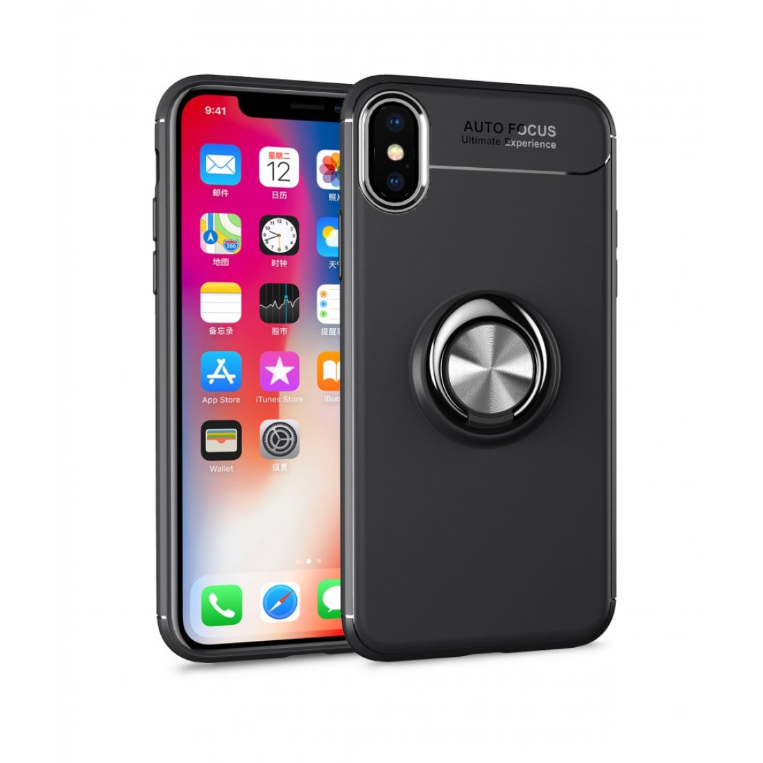  iPhone XS Kılıf Range Yüzüklü Silikon - Siyah