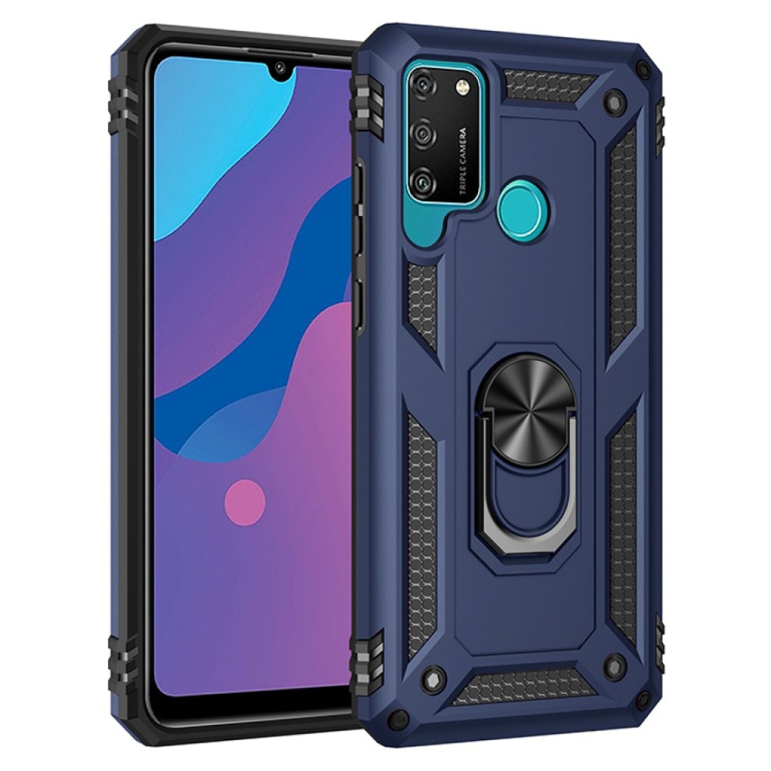  Huawei Y6P Kılıf Sofya Yüzüklü Silikon Kapak - Lacivert
