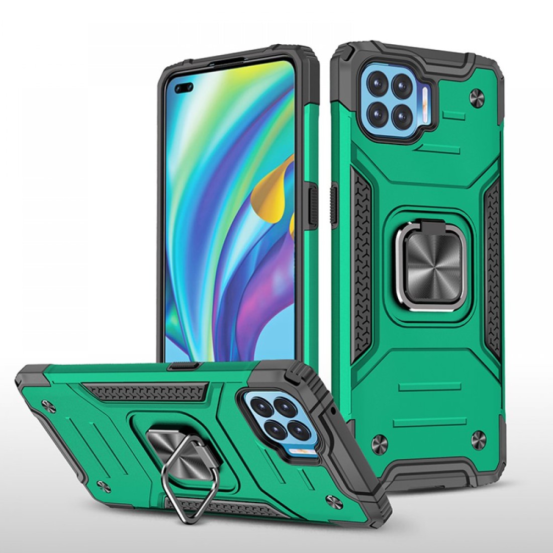  Oppo Reno 4 Lite Kılıf Zegna Yüzüklü Silikon Kapak - Koyu Yeşil