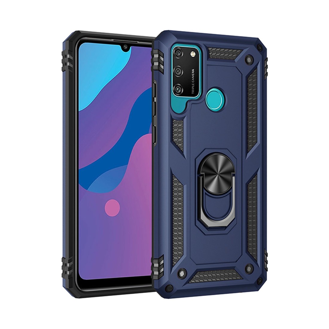  Huawei Y6P Kılıf Sofya Yüzüklü Silikon Kapak - Lacivert