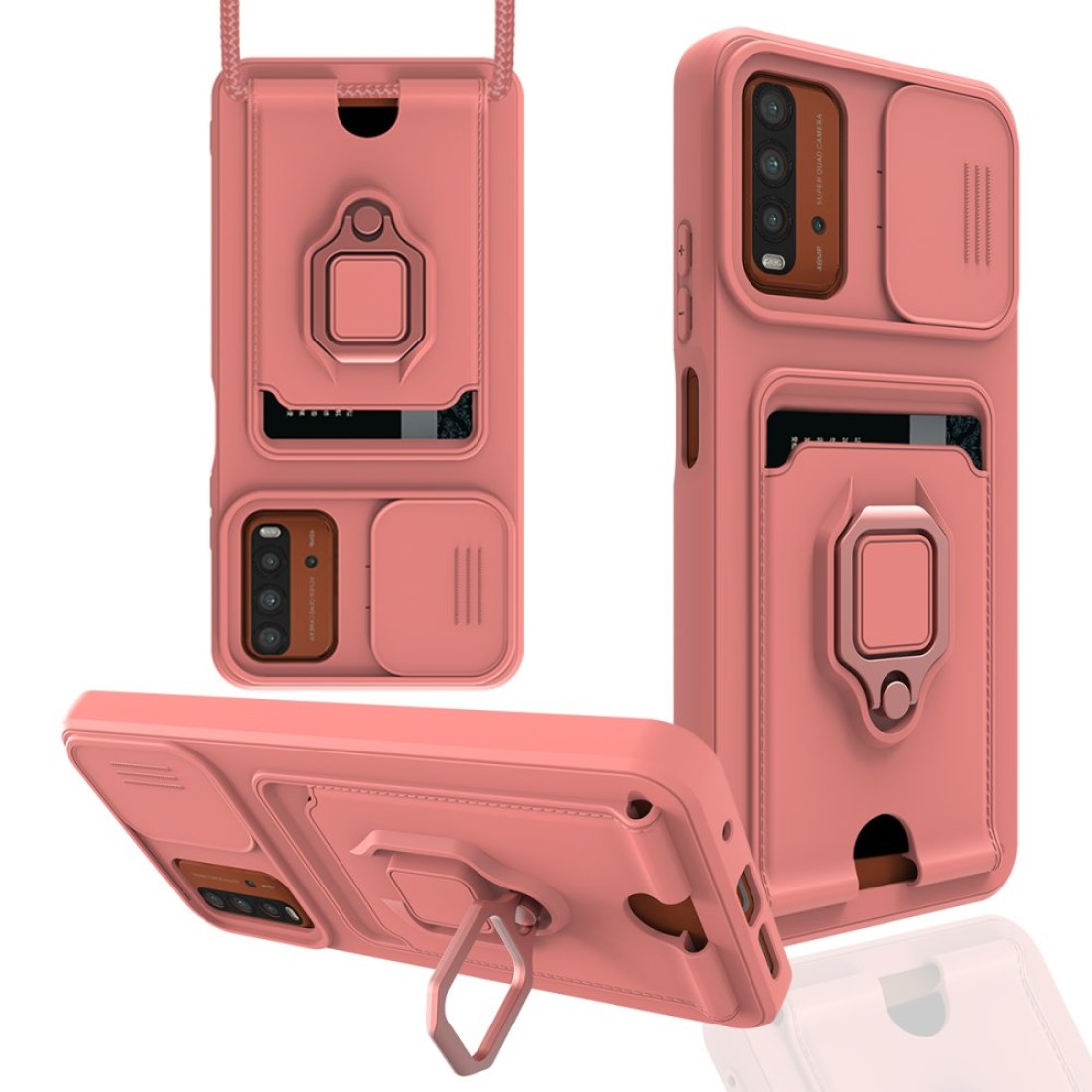  Xiaomi Redmi 9T Kılıf Zuma Kartvizitli Yüzüklü Silikon - Pembe