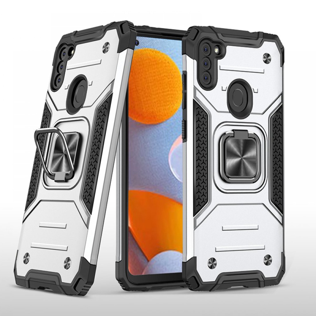  Samsung Galaxy M11 Kılıf Zegna Yüzüklü Silikon Kapak - Gümüş