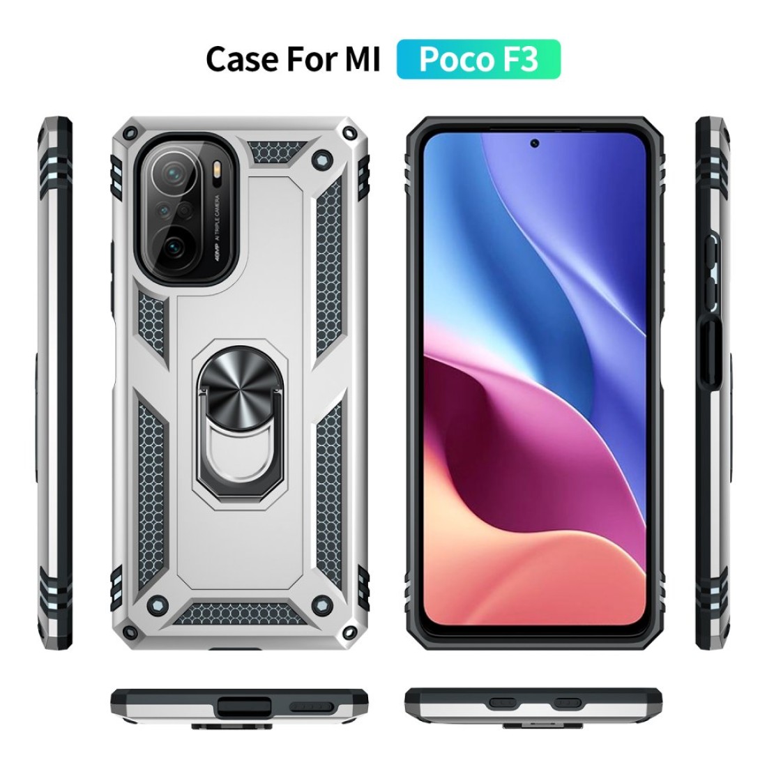 Xiaomi Redmi K40 Kılıf Sofya Yüzüklü Silikon Kapak - Gümüş Xiaomi Redmi K40 Kılıf Sofya Yüzüklü Silikon Kapak - Gümüş