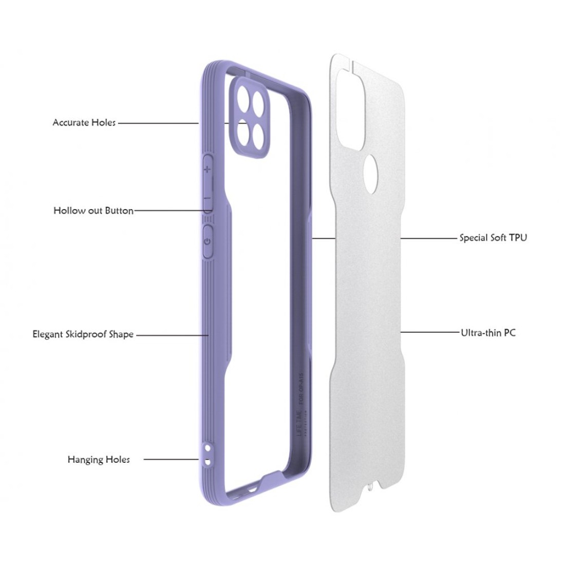  Oppo A15 Kılıf Platin Silikon - Lila