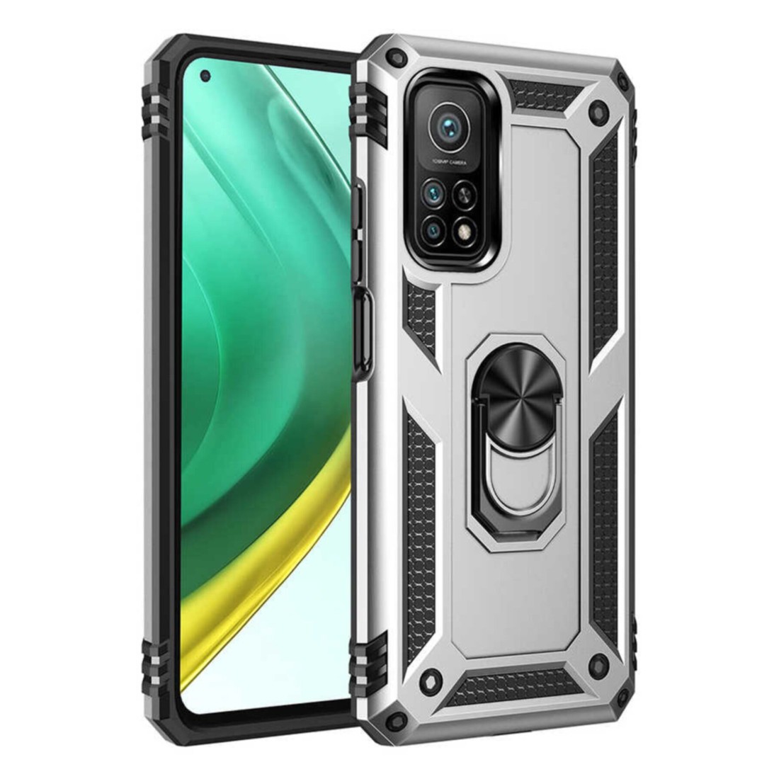  Xiaomi Mi 10T Pro Kılıf Sofya Yüzüklü Silikon Kapak - Gümüş