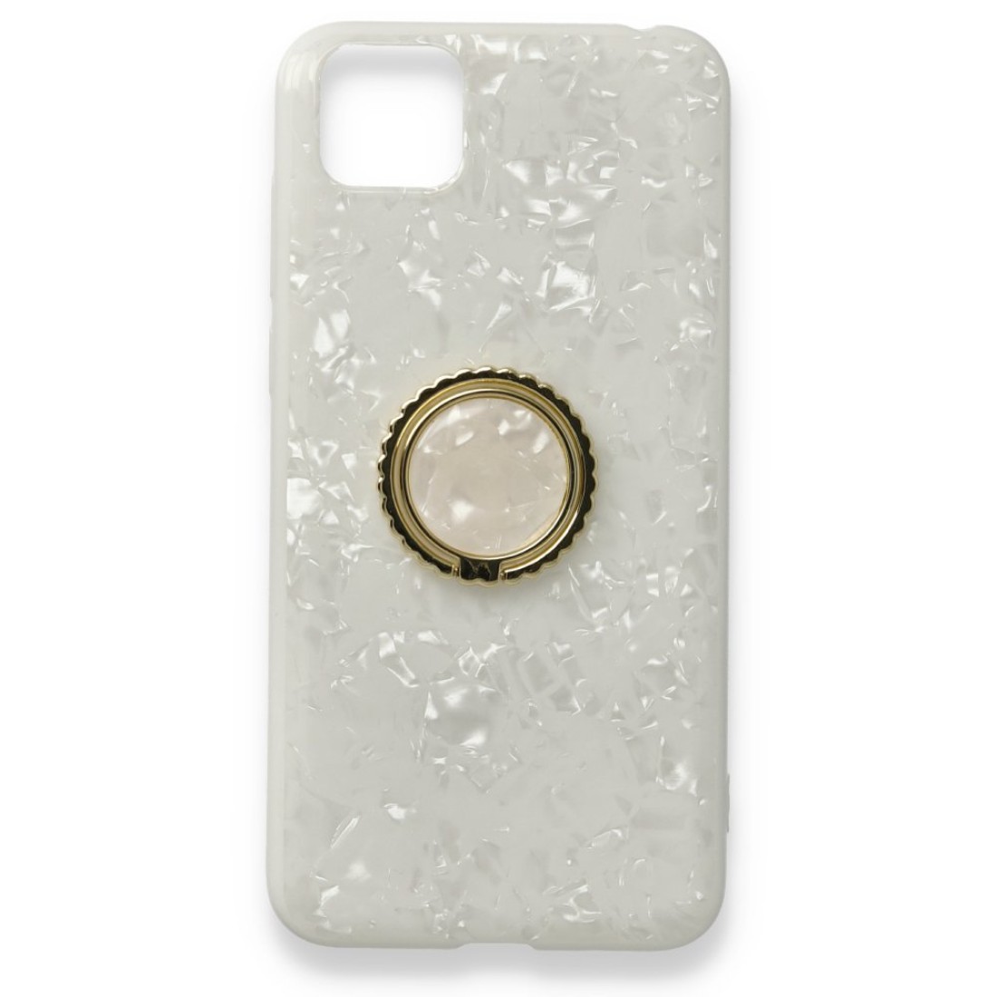  Huawei Y5P Kılıf Marble Yüzüklü Silikon - Beyaz