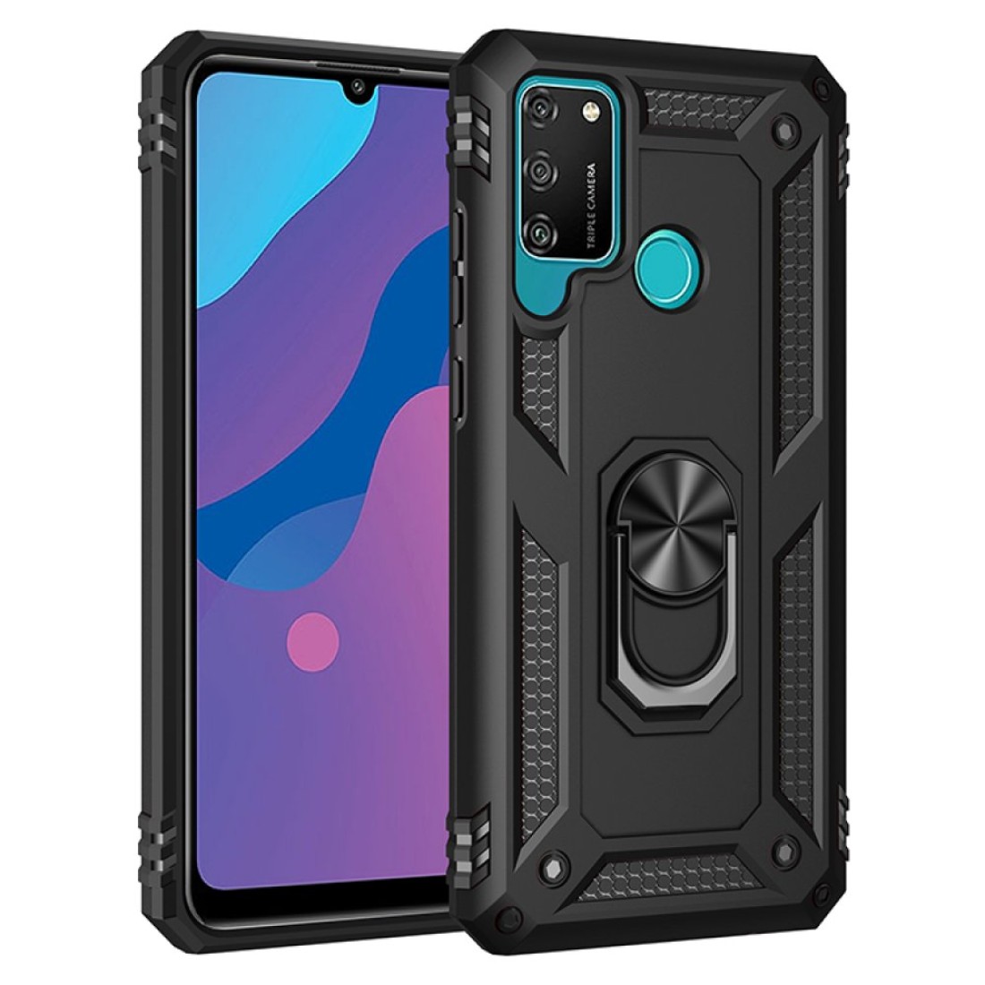  Huawei Y6P Kılıf Sofya Yüzüklü Silikon Kapak - Siyah