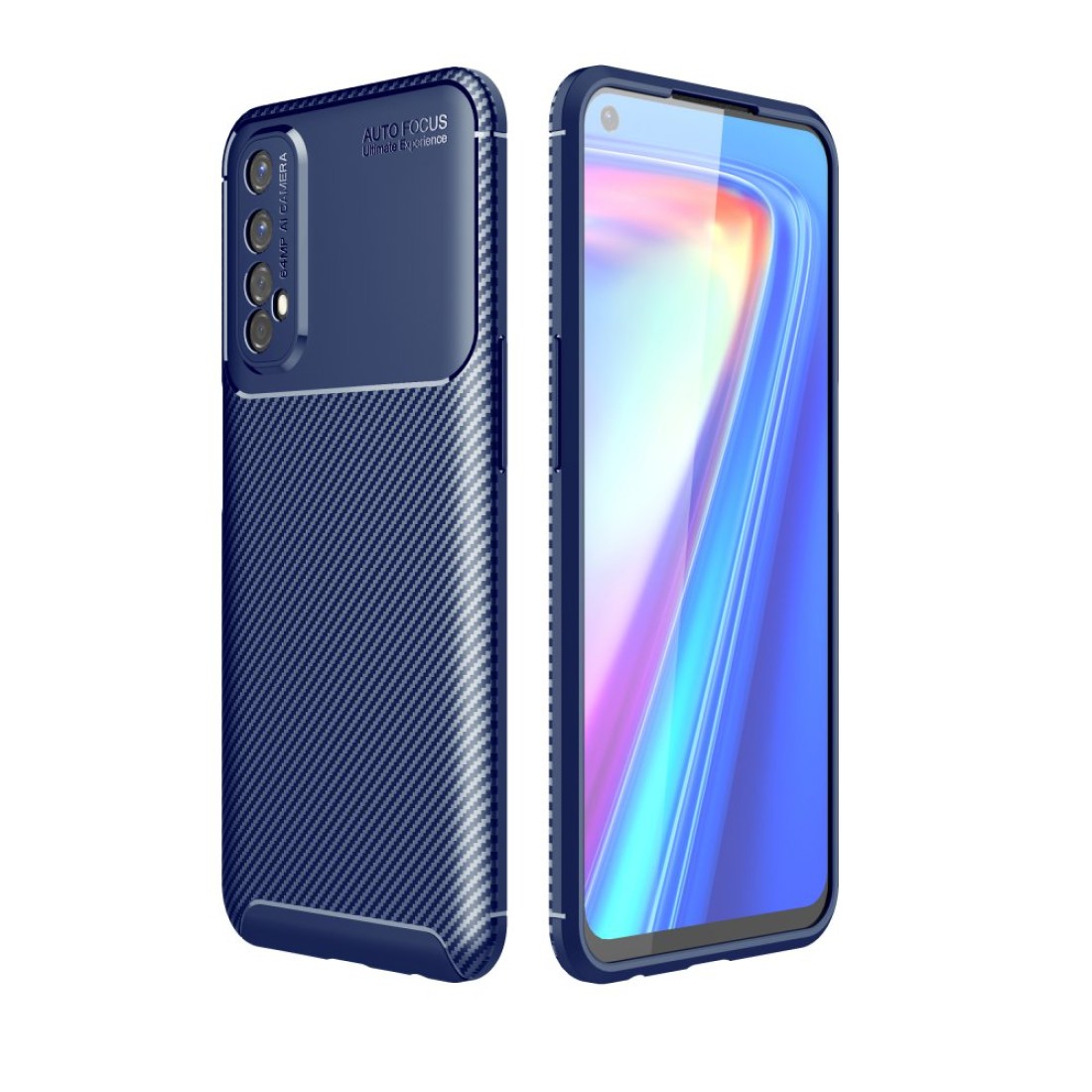  Realme 7 Kılıf Auto Focus Karbon Kapak - Lacivert