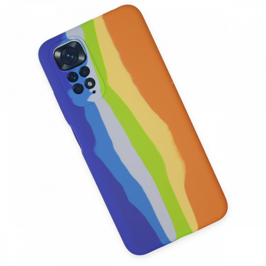  Xiaomi Redmi Note 11 Kılıf Ebruli Lansman Silikon - Mavi-Turuncu