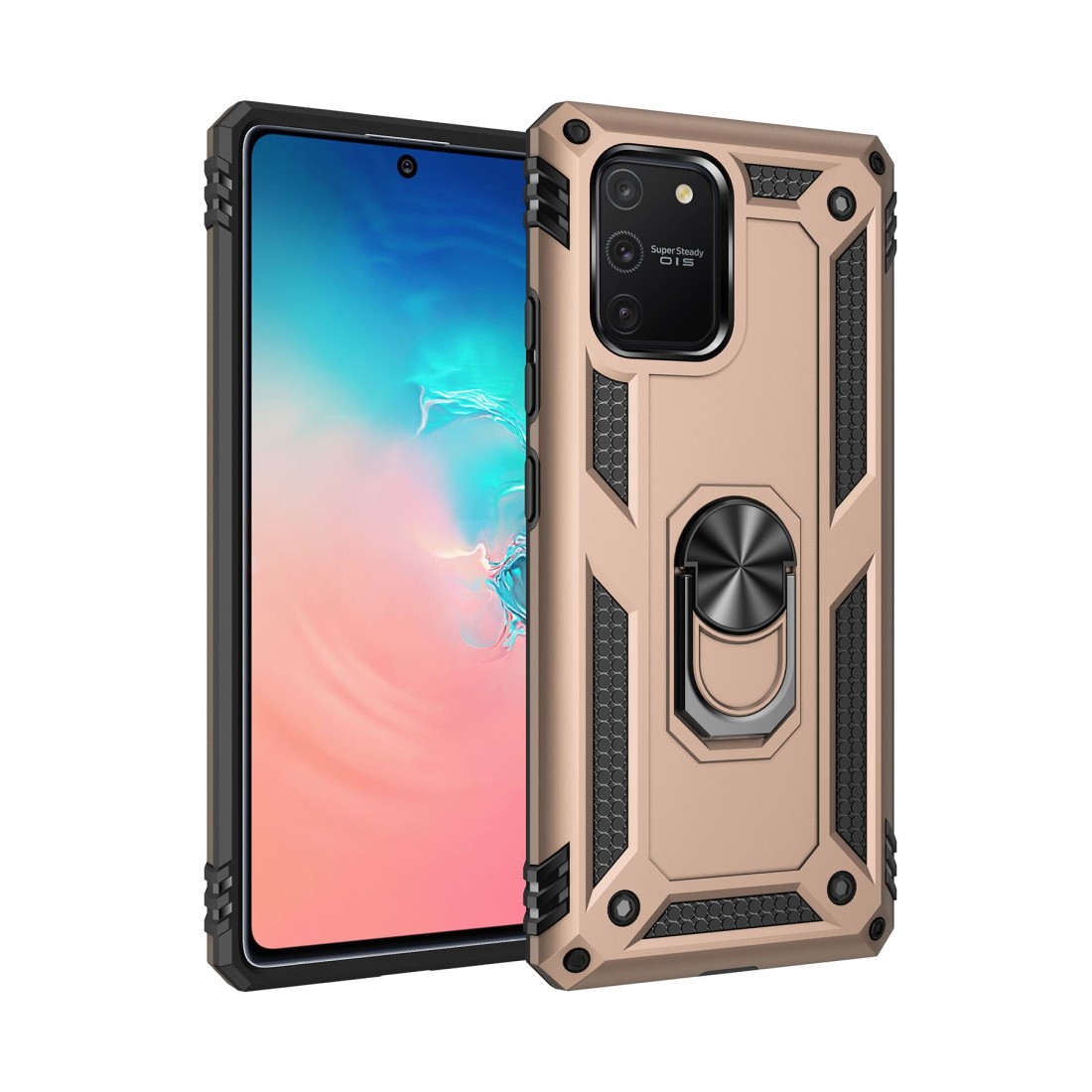  Samsung Galaxy A91 / S10 Lite Kılıf Sofya Yüzüklü Silikon Kapak - Gold