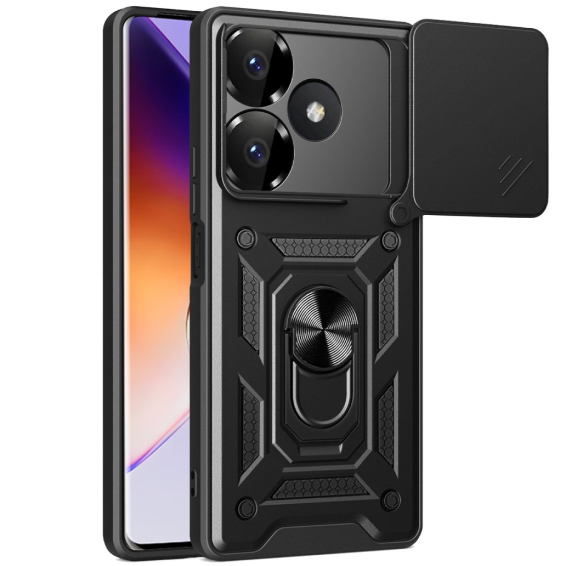  Xiaomi Redmi 13 4G Kılıf Pars Lens Yüzüklü Silikon - Siyah