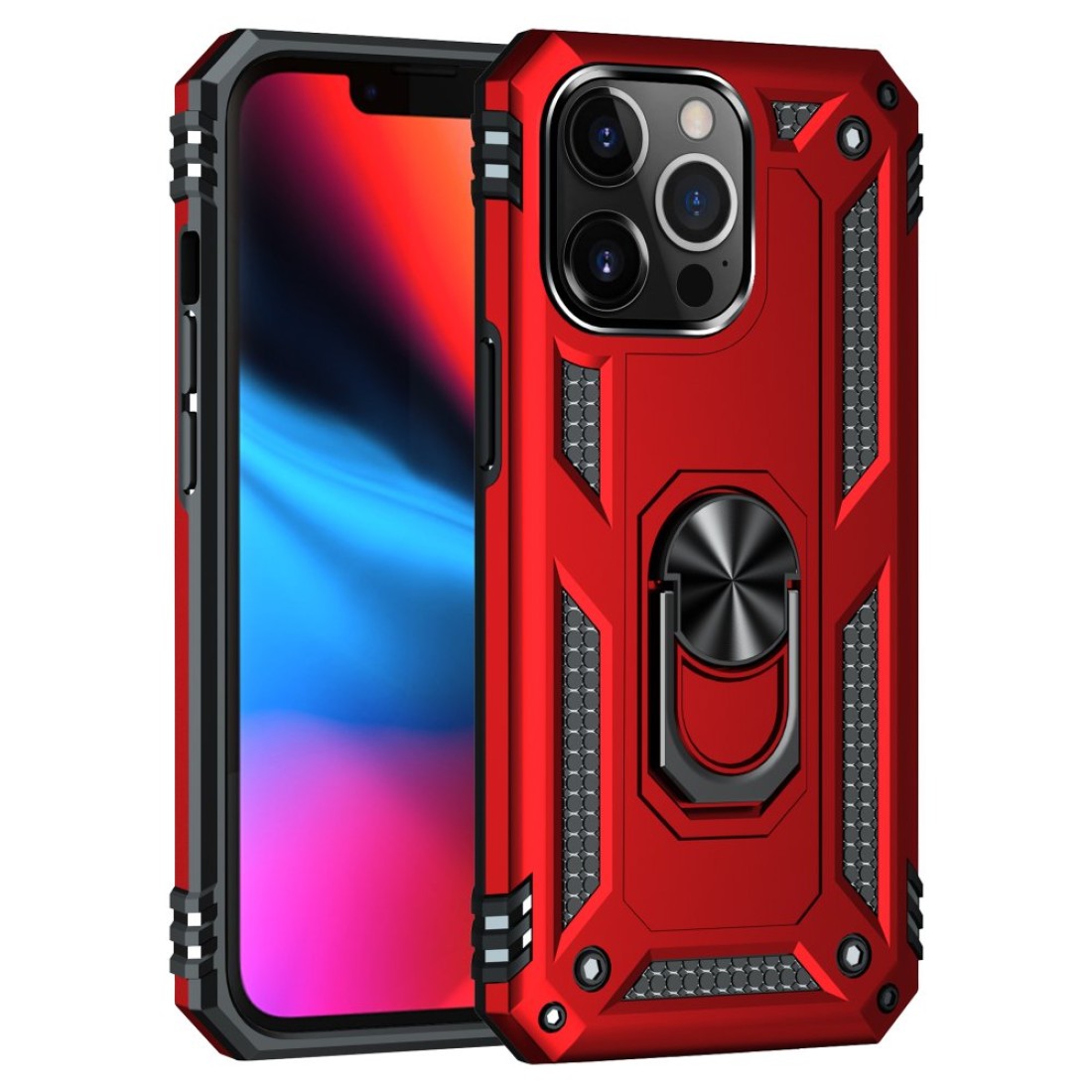  iPhone 13 Pro Max Kılıf Sofya Yüzüklü Silikon Kapak - Kırmızı