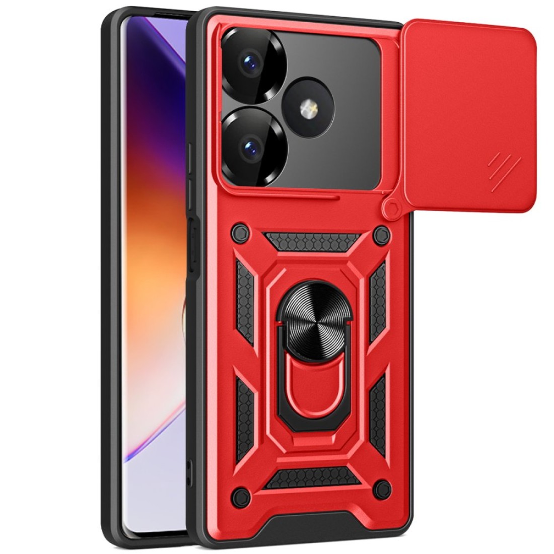  Xiaomi Redmi 13 4G Kılıf Pars Lens Yüzüklü Silikon - Kırmızı