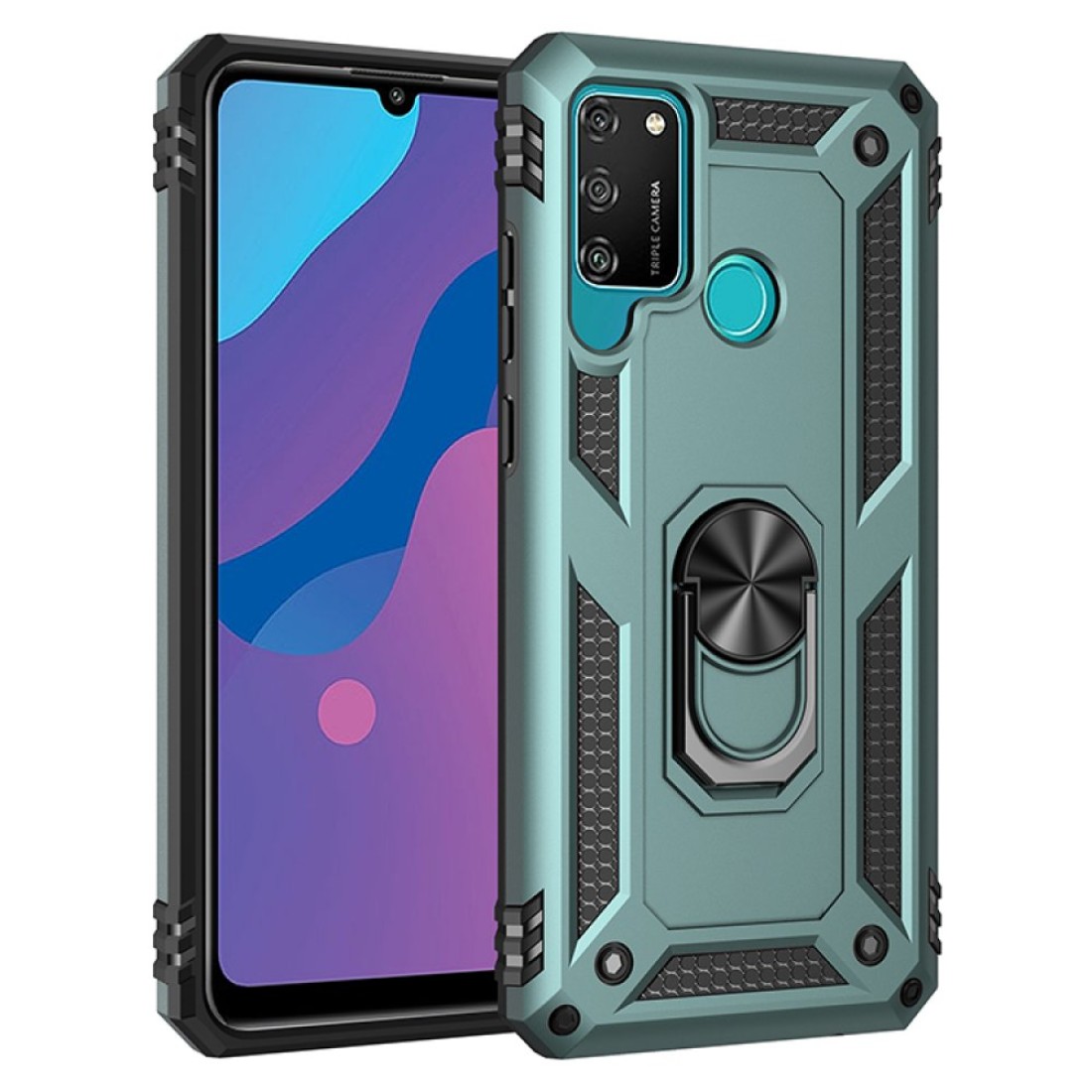  Huawei Y6P Kılıf Sofya Yüzüklü Silikon Kapak - Yeşil