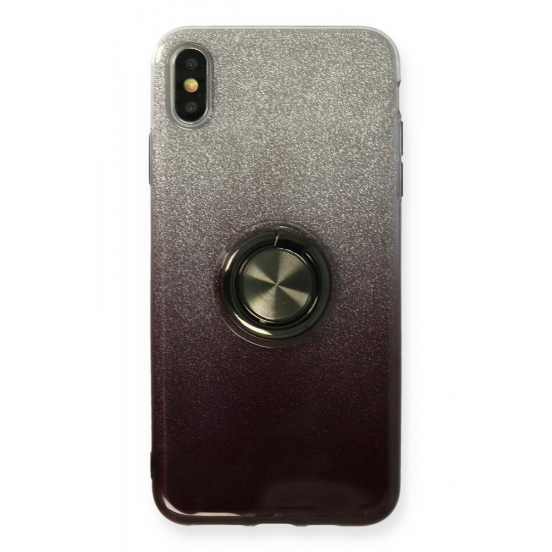  iPhone XS Max Kılıf Simli Yüzüklü Silikon - Siyah