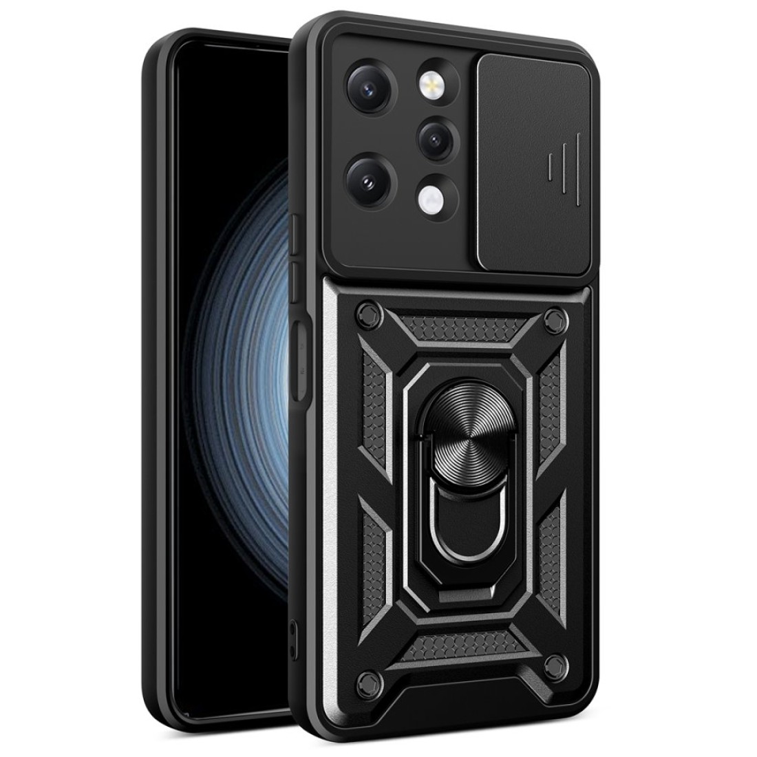  Xiaomi Redmi 12 Kılıf Pars Lens Yüzüklü Silikon - Siyah