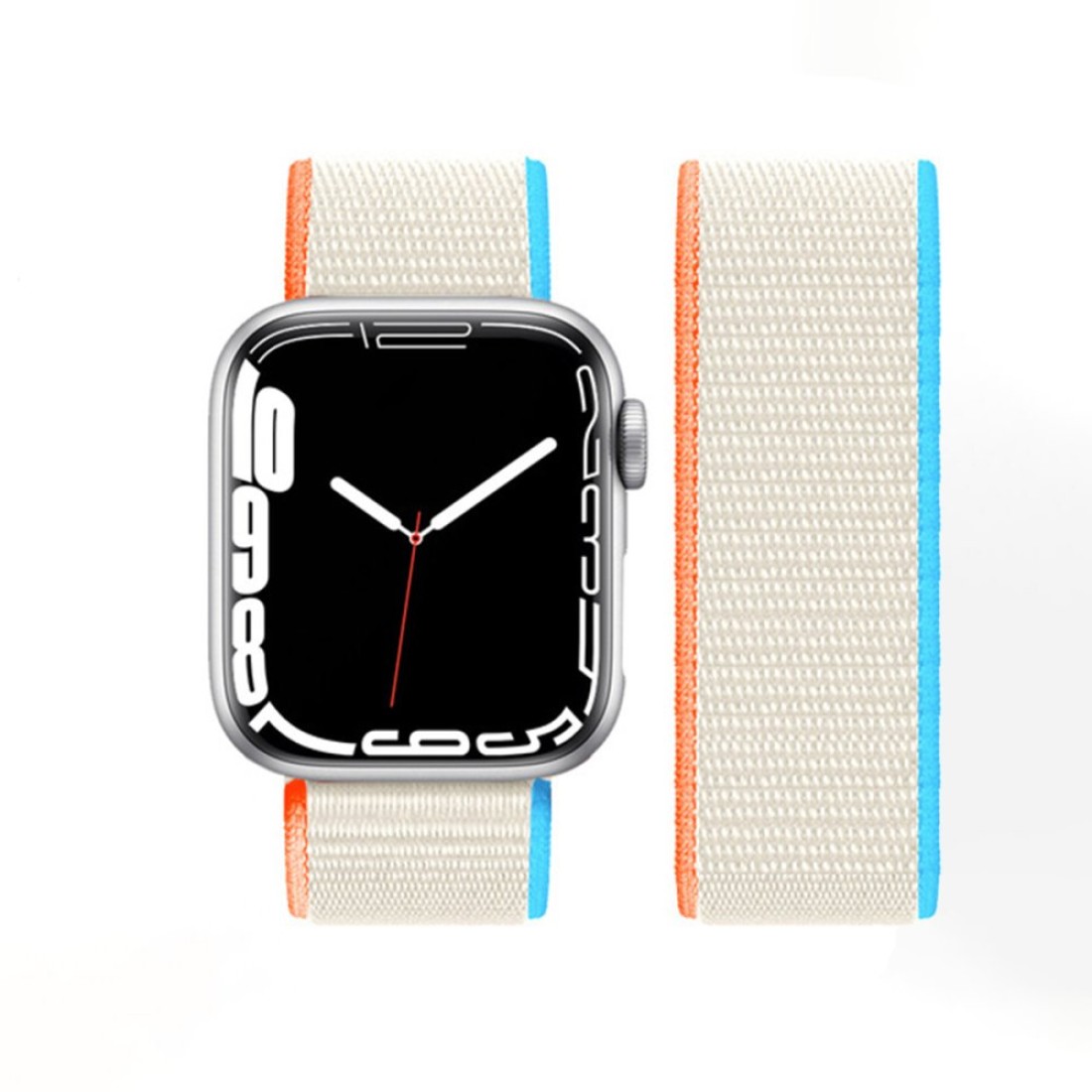  Apple Watch 38mm Hasırlı Cırtcırtlı Kordon - Mavi-Beyaz