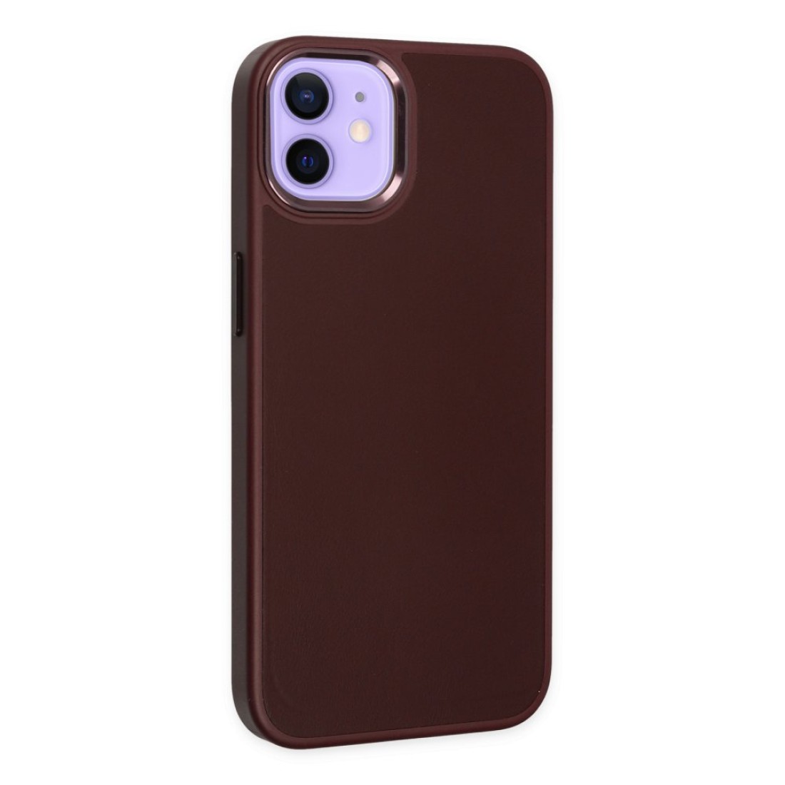 iPhone 12 Kılıf Asya Deri Silikon - Mürdüm iPhone 12 Kılıf Asya Deri Silikon - Mürdüm