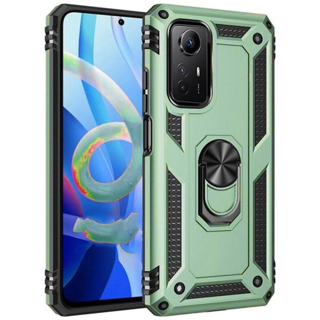 Xiaomi Redmi Note 12S Kılıf Sofya Yüzüklü Silikon Kapak - Yeşil