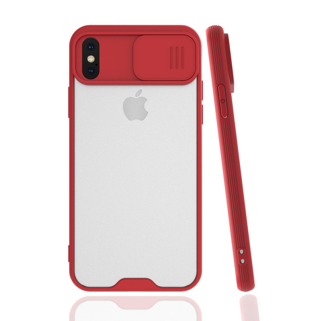  iPhone X Kılıf Platin Kamera Koruma Silikon - Kırmızı