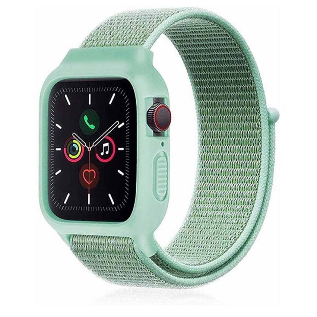  Apple Watch 38mm Hasırlı Cırtcırtlı Kasalı Kordon - Turkuaz
