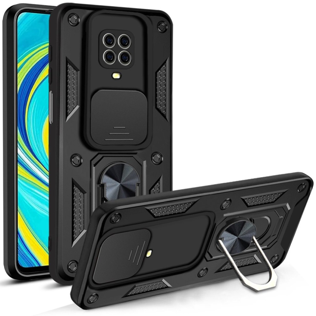  Xiaomi Redmi Note 9S Kılıf Pars Lens Yüzüklü Silikon - Siyah