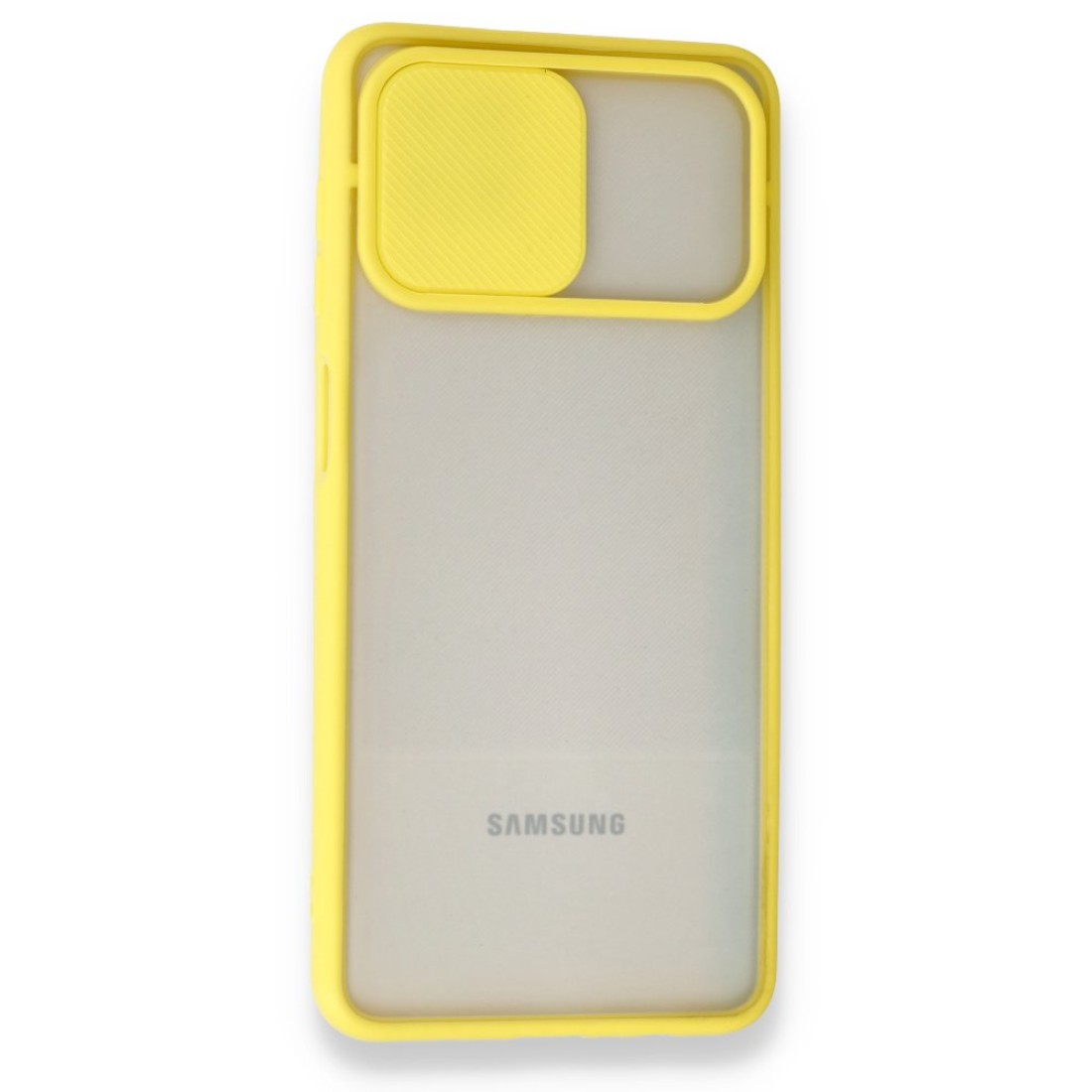  Samsung Galaxy A12 Kılıf Palm Buzlu Kamera Sürgülü Silikon - Sarı