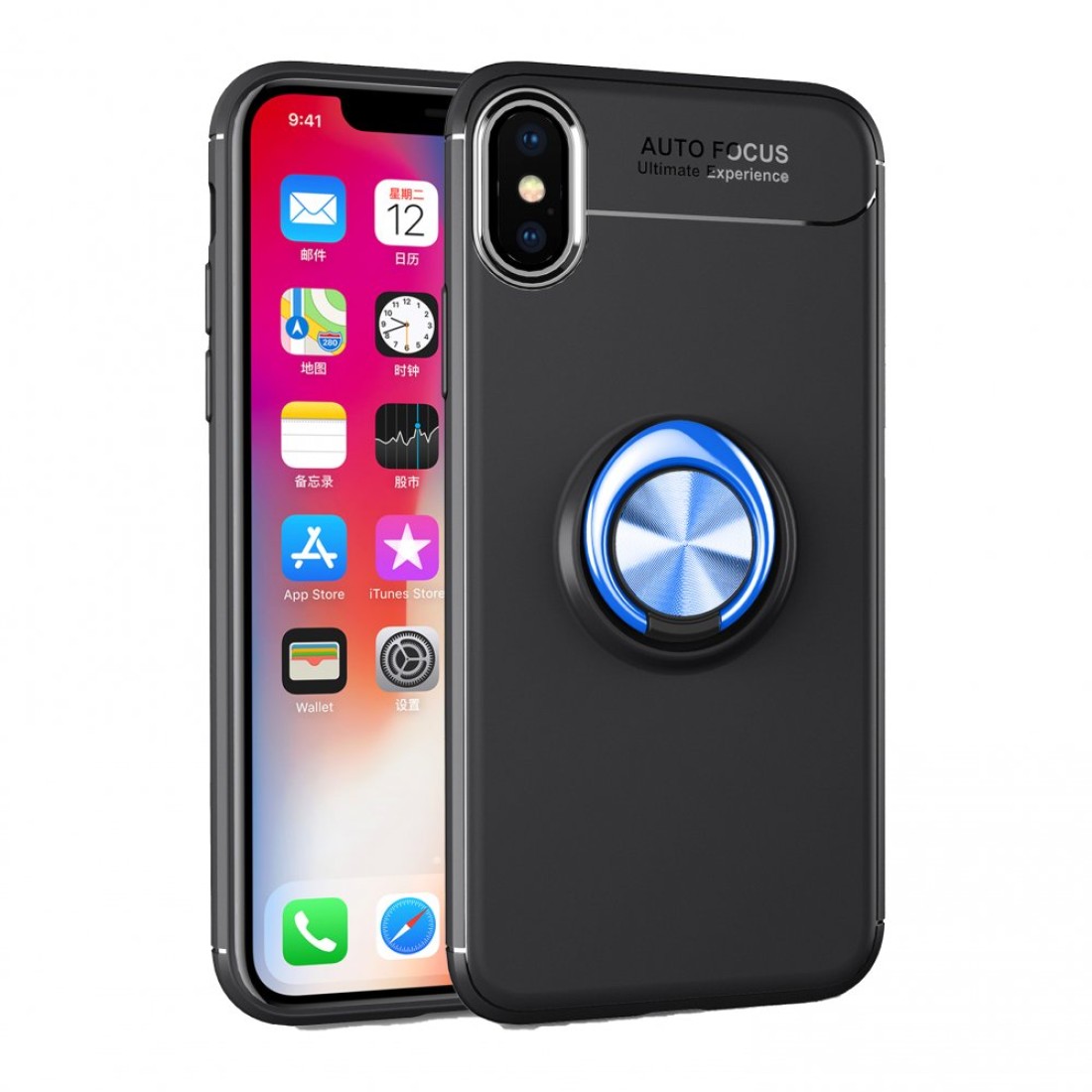  iPhone XS Kılıf Range Yüzüklü Silikon - Siyah-Mavi