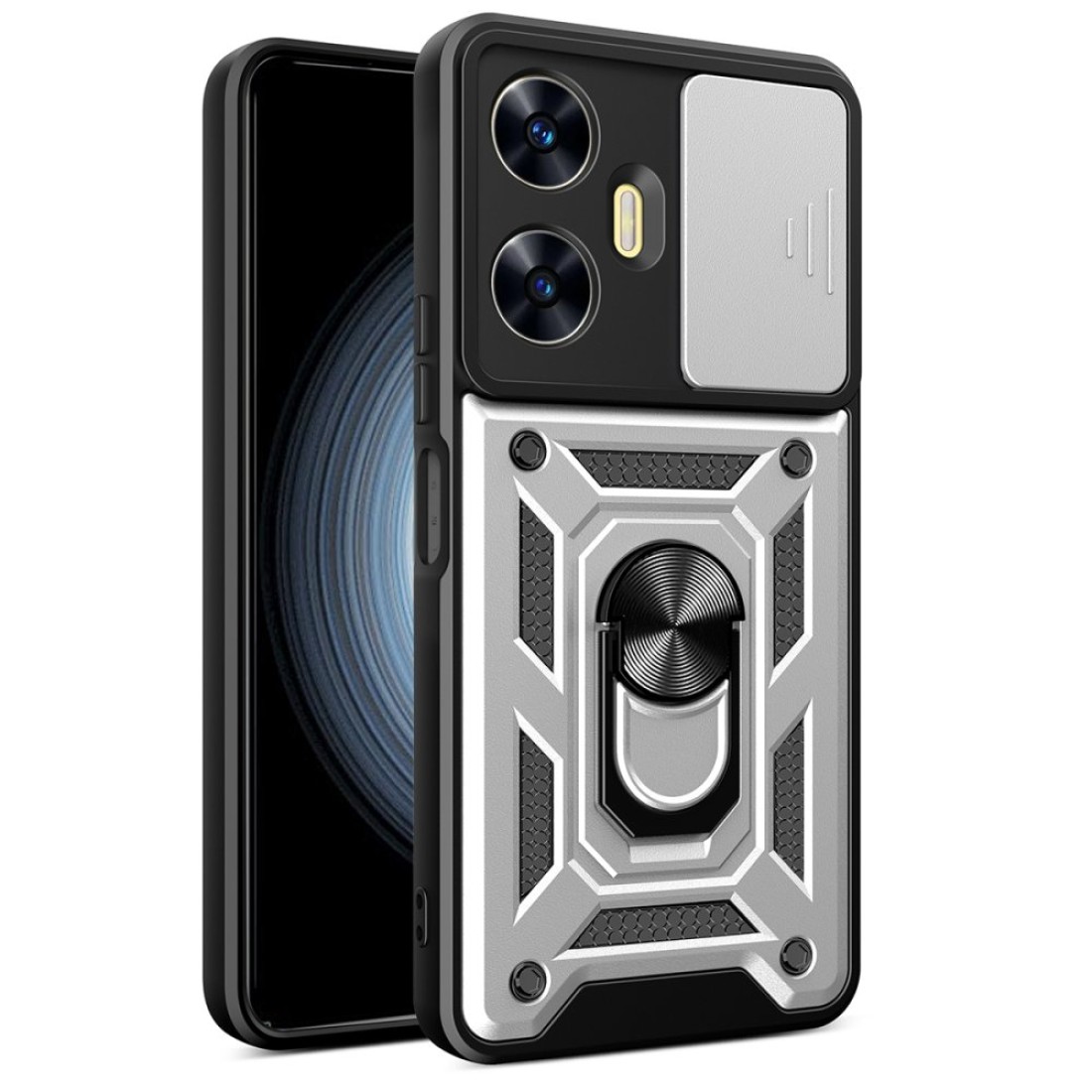  Realme C55 Kılıf Pars Lens Yüzüklü Silikon - Gümüş