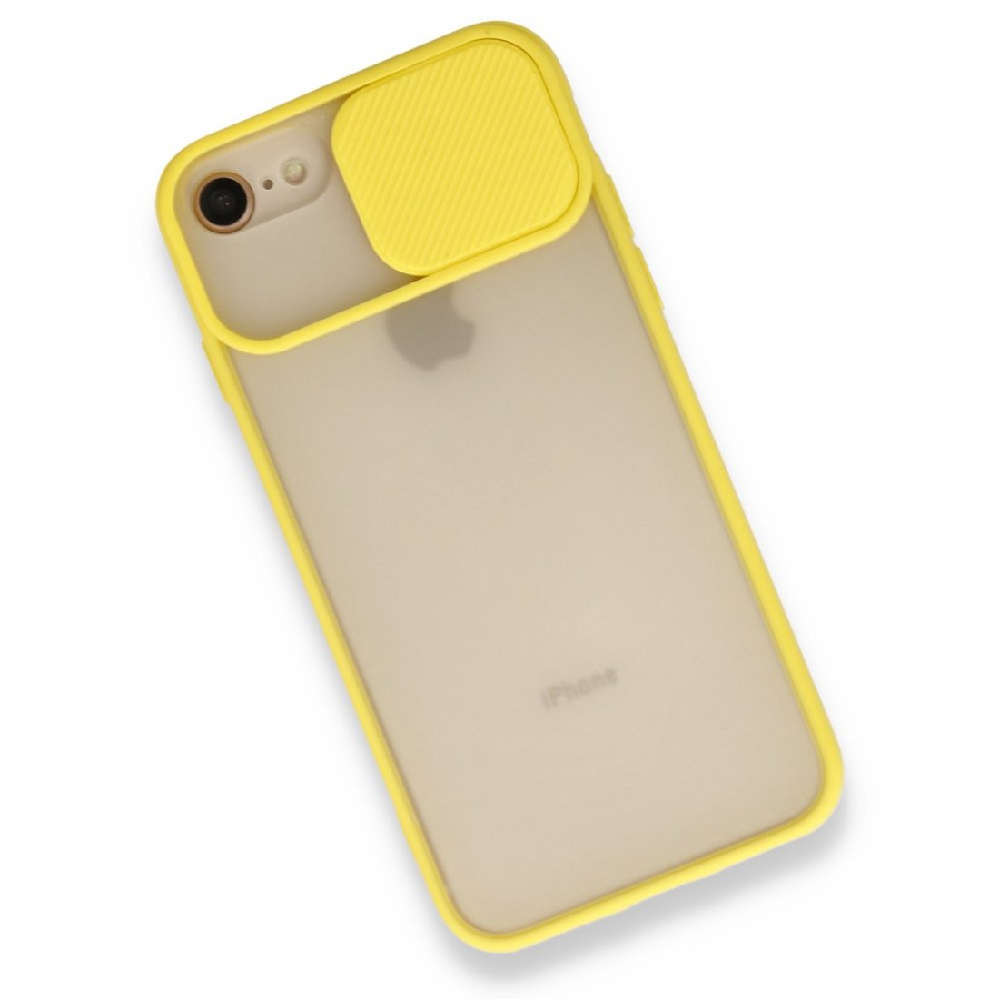 iPhone SE 2020 Kılıf Palm Buzlu Kamera Sürgülü Silikon - Sarı iPhone SE 2020 Kılıf Palm Buzlu Kamera Sürgülü Silikon - Sarı