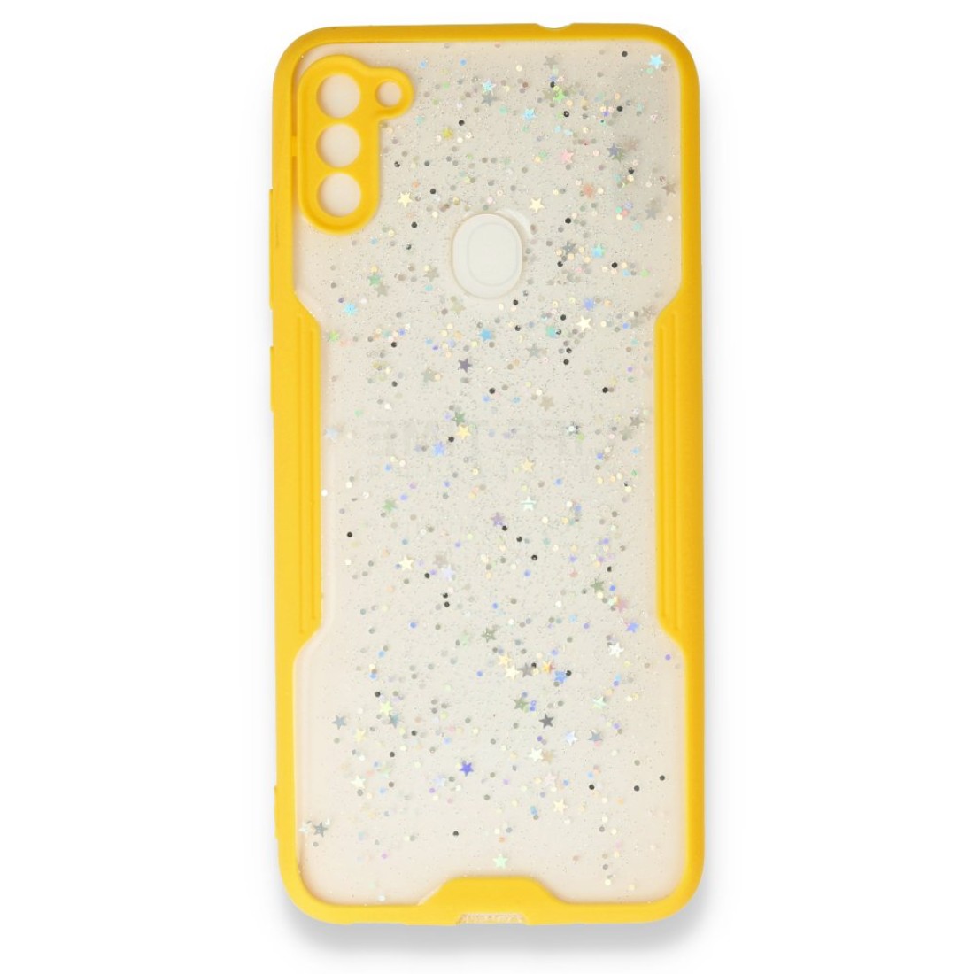  Samsung Galaxy M11 Kılıf Platin Simli Silikon - Sarı
