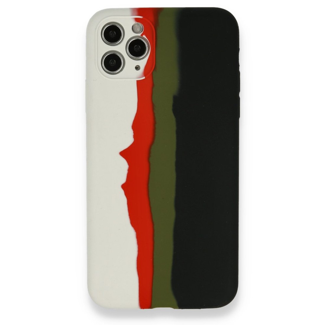  iPhone 11 Pro Kılıf Ebruli Lansman Silikon - Beyaz-Siyah