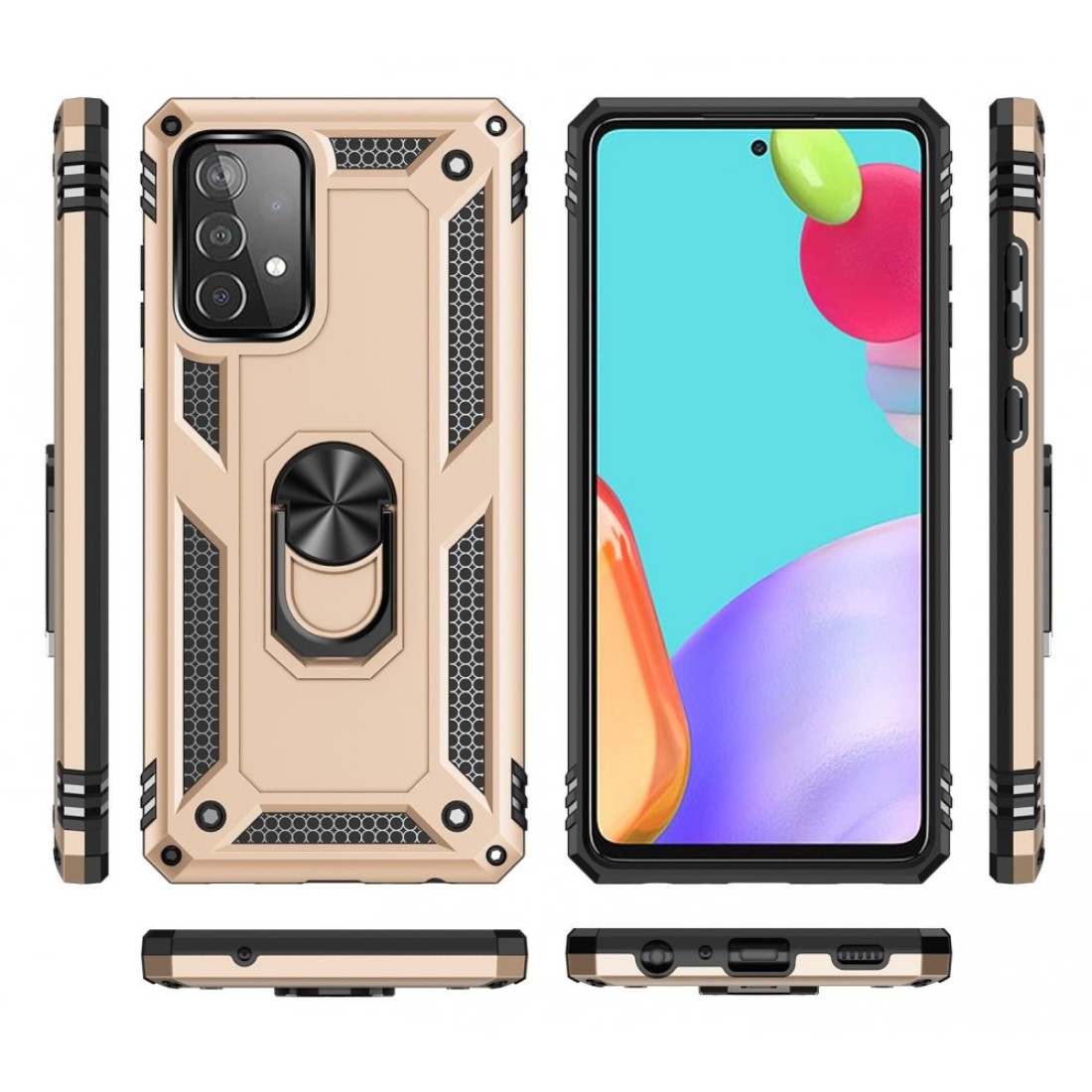  Samsung Galaxy A52 Kılıf Sofya Yüzüklü Silikon Kapak - Gold