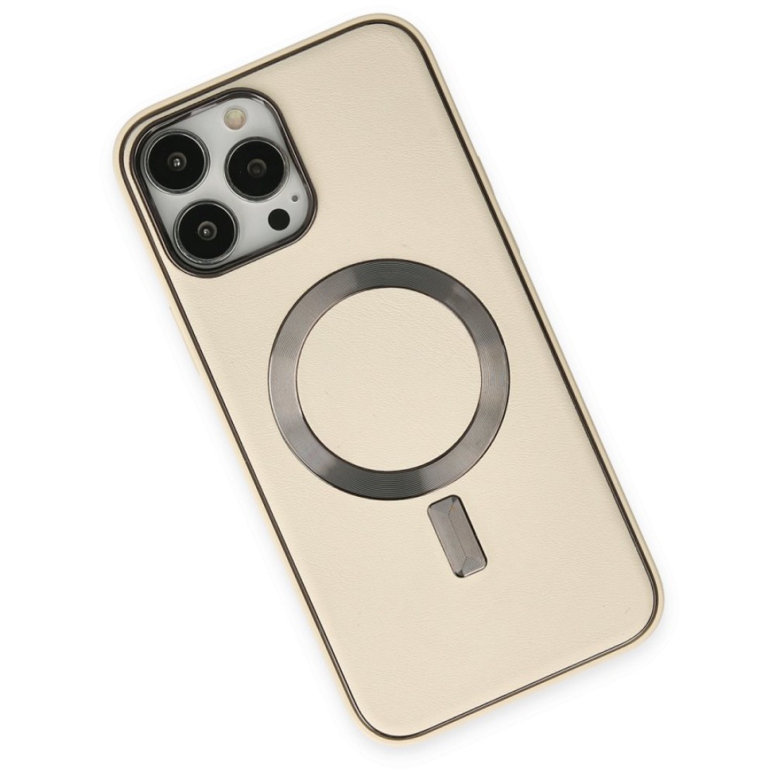  iPhone 13 Pro Max Kılıf Coco Deri Magneticsafe Silikon - Krem