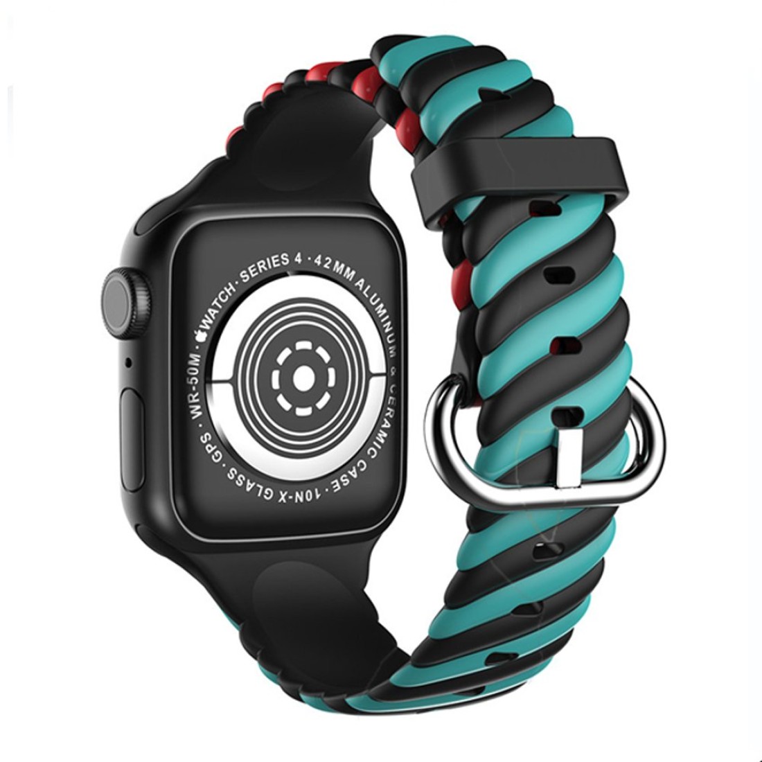 Apple Watch 38mm Çizgili Kordon - Siyah-Kırmızı-Yeşil