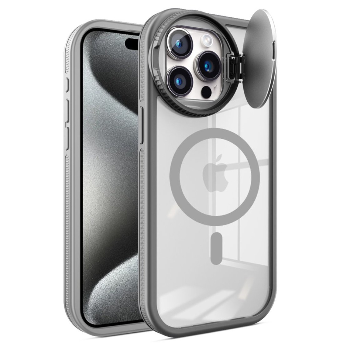 iPhone 15 Pro Max Kılıf Teleskop Lens Magsafe Silikon Kapak - Titan Gri iPhone 15 Pro Max Kılıf Teleskop Lens Magsafe Silikon Kapak - Titan Gri