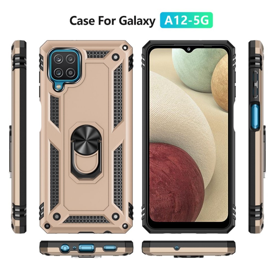  Samsung Galaxy A12 Kılıf Sofya Yüzüklü Silikon Kapak - Gold