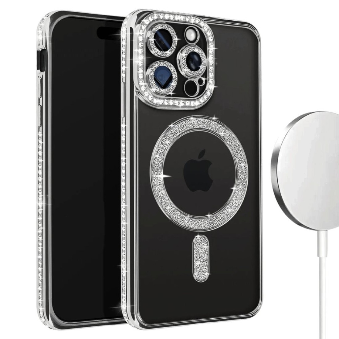  iPhone 14 Pro Kılıf Joke Simli Magneticsafe Kılıf - Gümüş