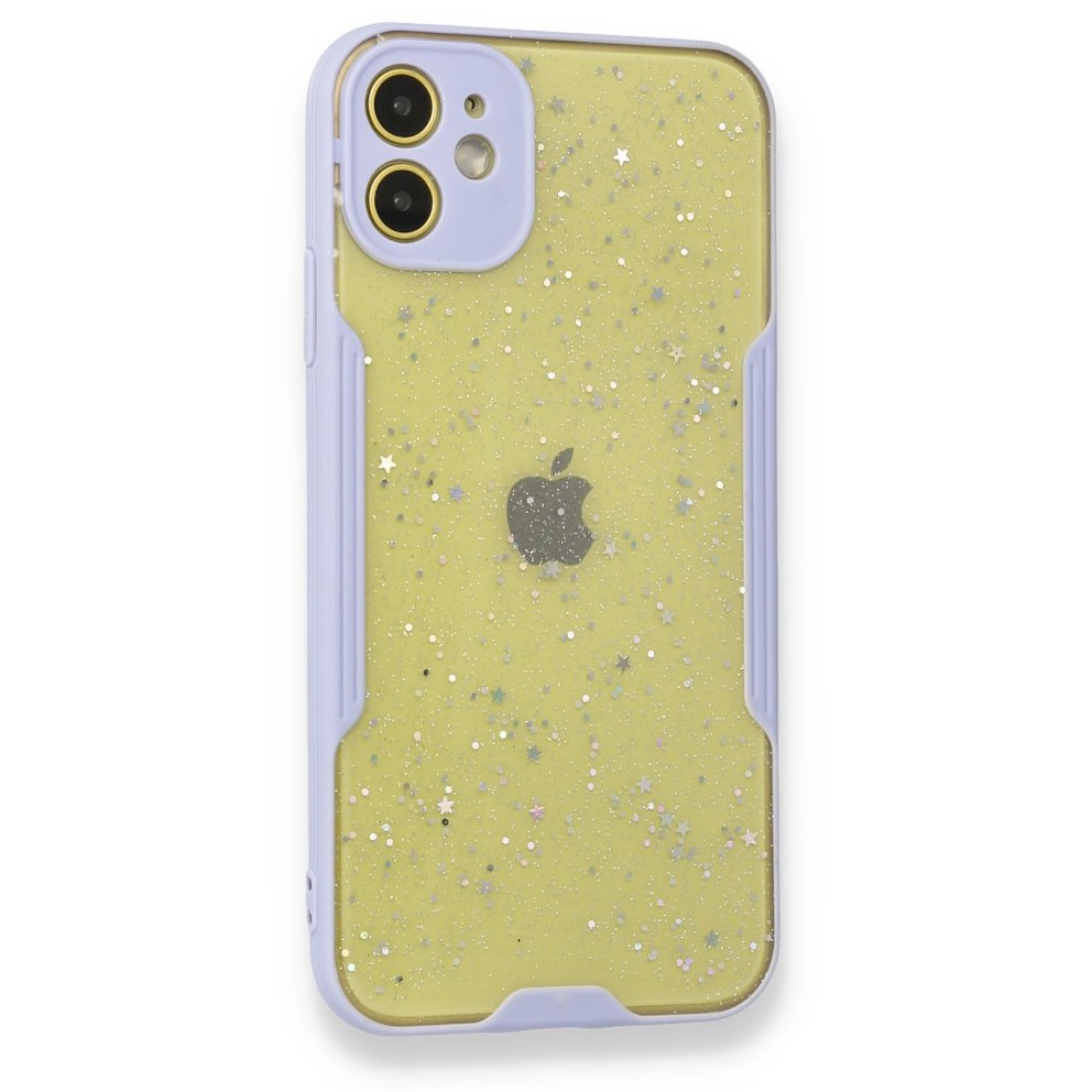  iPhone 12 Kılıf Platin Simli Silikon - Lila