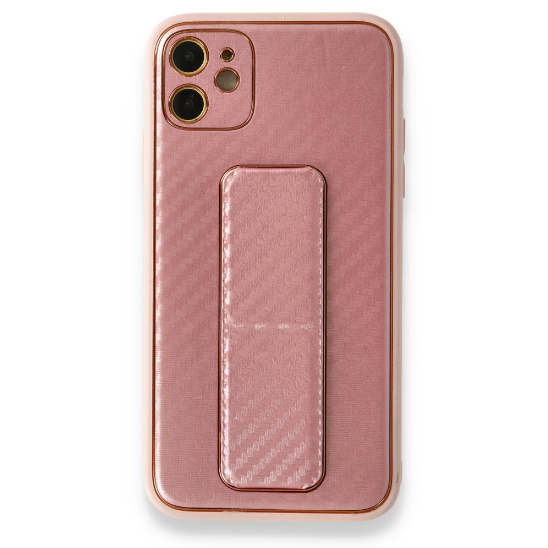  iPhone 12 Kılıf Coco Karbon Standlı Kapak - Pembe