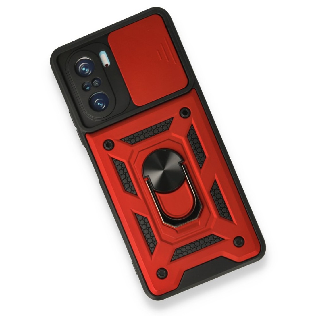  Xiaomi Redmi K40 Kılıf Pars Lens Yüzüklü Silikon - Kırmızı