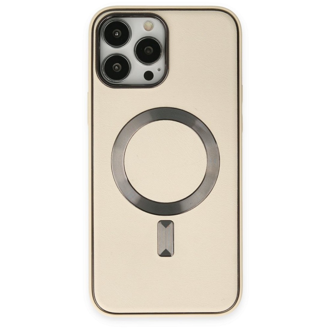  iPhone 13 Pro Max Kılıf Coco Deri Magneticsafe Silikon - Krem