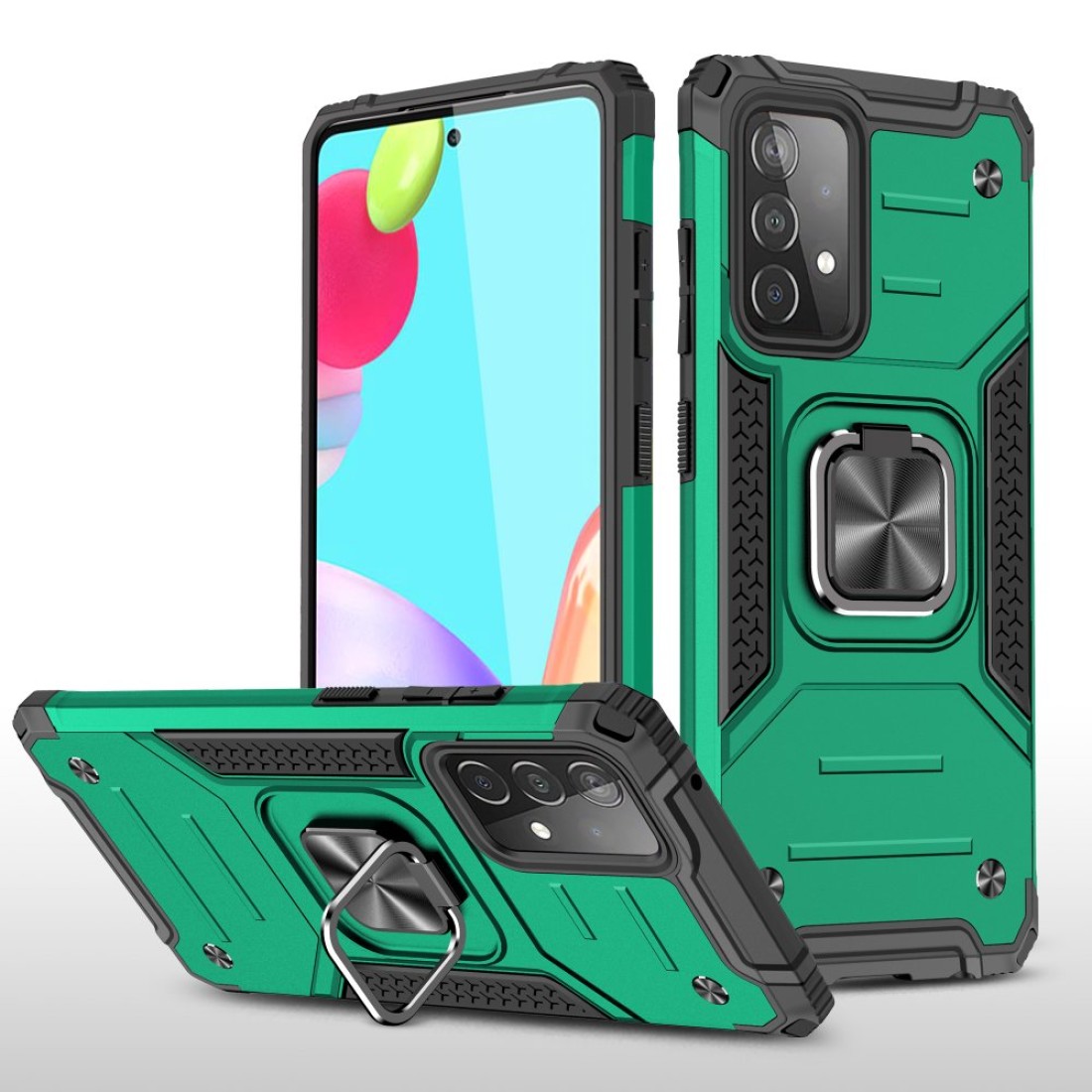  Samsung Galaxy A72 Kılıf Zegna Yüzüklü Silikon Kapak - Koyu Yeşil