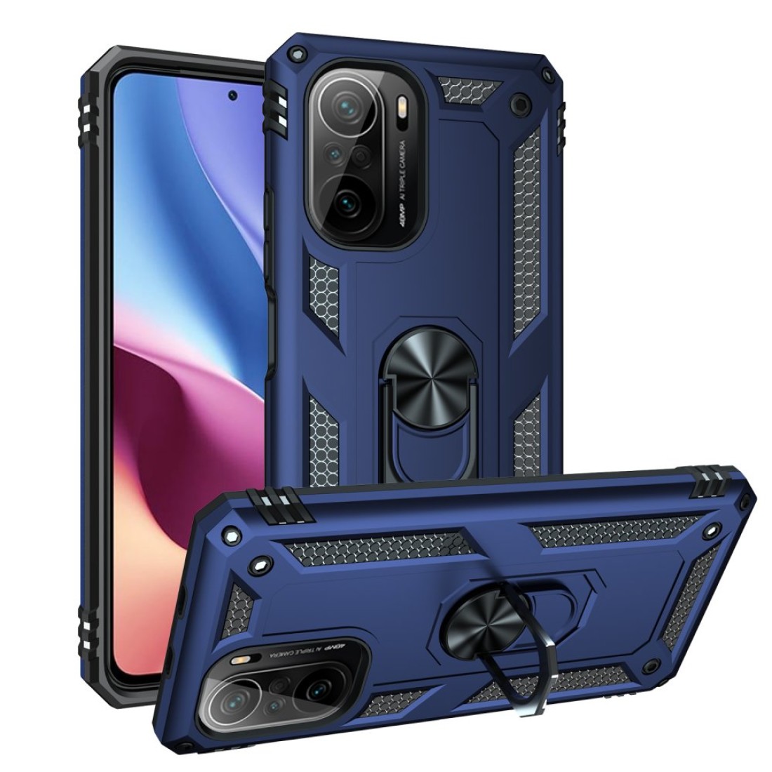  Xiaomi Redmi K40 Kılıf Sofya Yüzüklü Silikon Kapak - Lacivert
