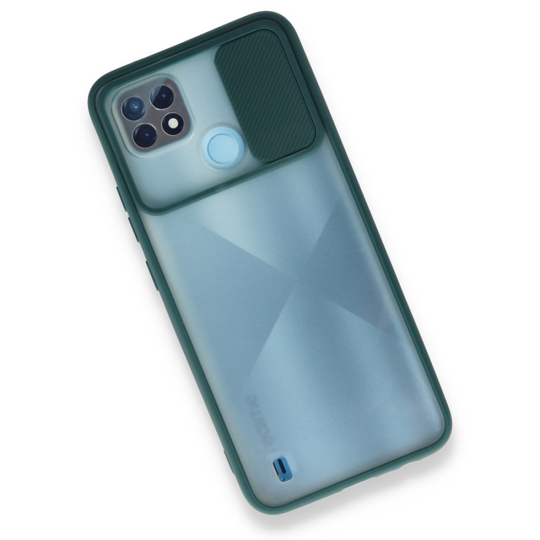  Realme C21 Kılıf Palm Buzlu Kamera Sürgülü Silikon - Yeşil