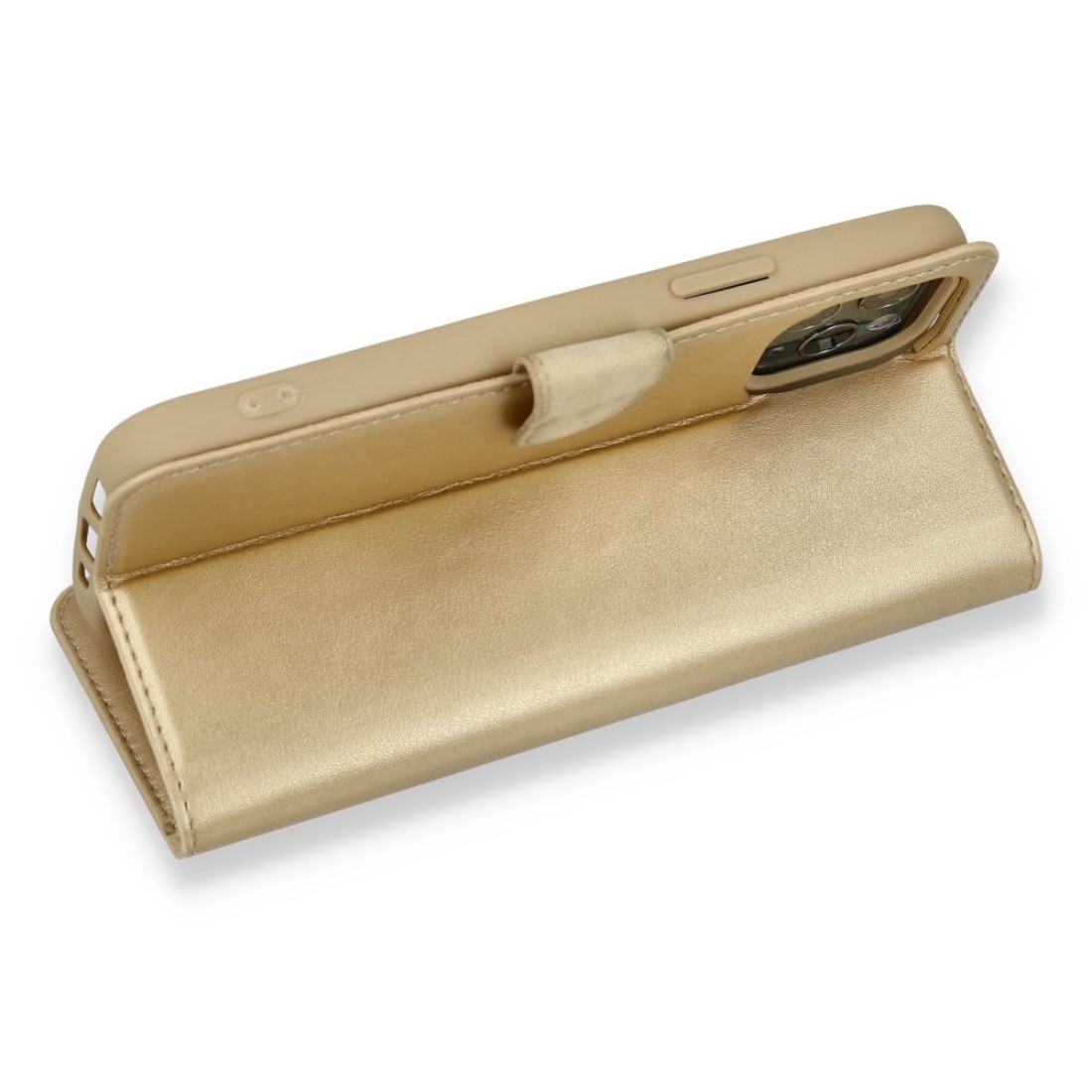  iPhone 12 Kılıf Trend S Plus Kapaklı Kılıf - Gold
