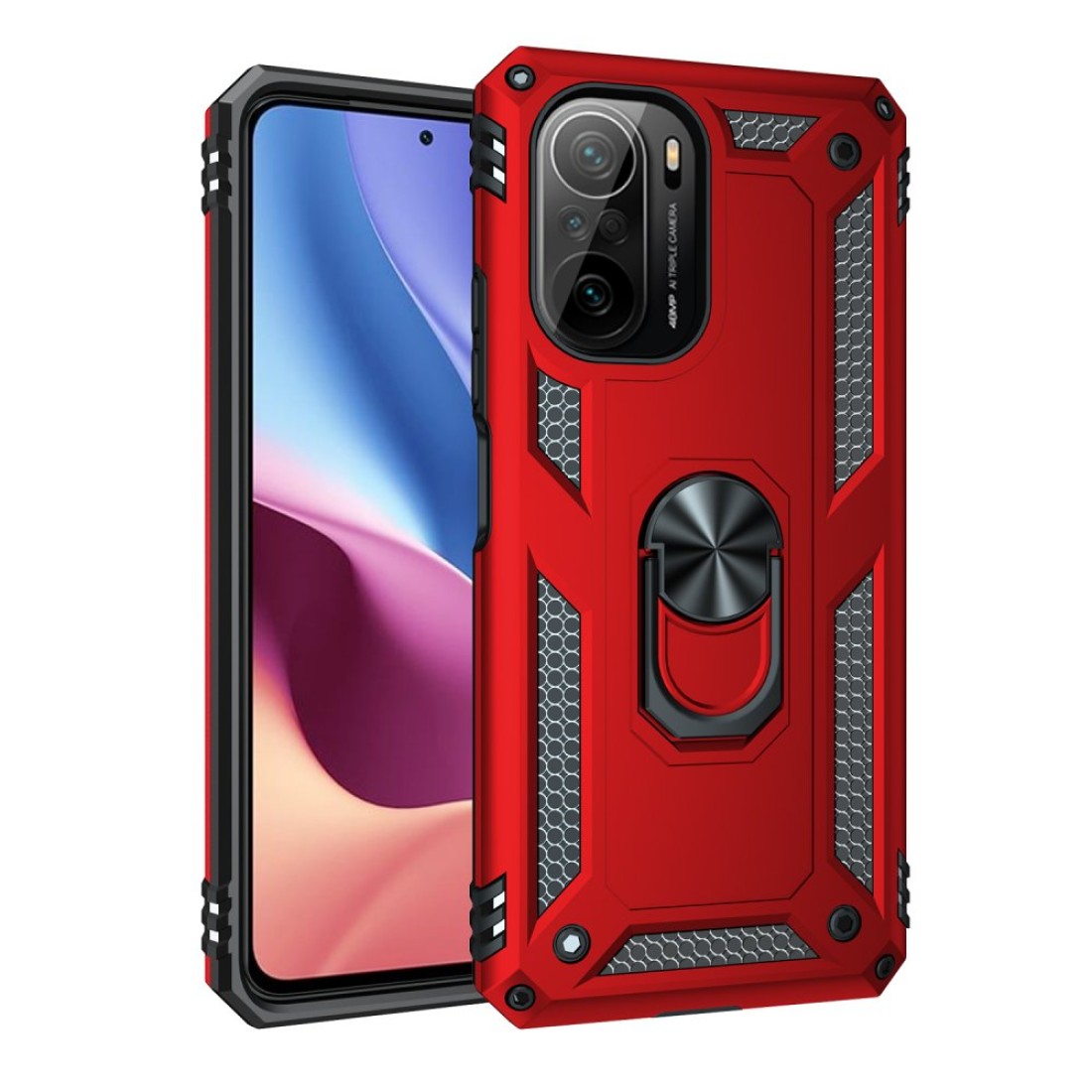  Xiaomi Redmi K40 Kılıf Sofya Yüzüklü Silikon Kapak - Kırmızı